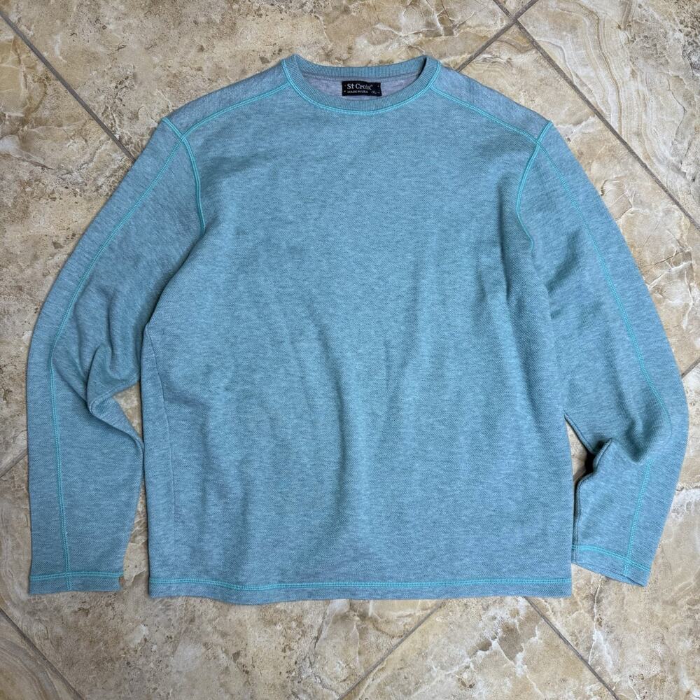 St Croix XL Teal Blue Green Crewneck Sweater Made USA Cotton Blend Spring
